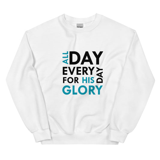 All His Glory White w/Teal Sweatshirt